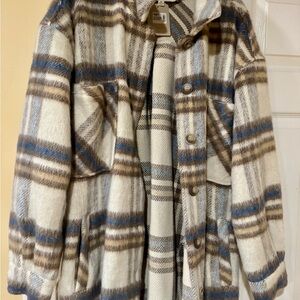 Promesa Plaid Teddy Jacket in Blue and Brown